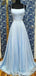 Einfache hellblaue Chiffon A-Linie lange Abend Abendkleider, Abendparty Abendkleider, 12187