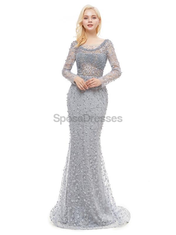 Μακρυμάνικα δαντέλα με δαντέλα, γοργόνα, βραδινά φορέματα Prom, βραδινά φορέματα, 12045