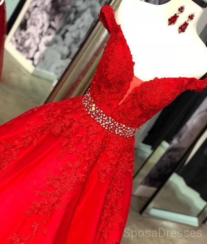 Φορέματα βραδινών βραχιόνων με δαντέλα με κόκκινη δαντέλα, φθηνά προσαρμοσμένα Sweet 16 φορέματα, 18485