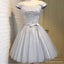 Encolure de pelle de manche courte lacet gris robes de bal d'étudiants de retour au foyer mignonnes, bal d'étudiants du parti court abordable 16 robes douces, robes de cocktail de retour au foyer parfaites, CM337