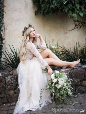 Manches longues en Dentelle de Cou Bijou Modeste pas Cher Robes de Mariée en Ligne, pas Cher Uniques de Robes de Mariée, WD598