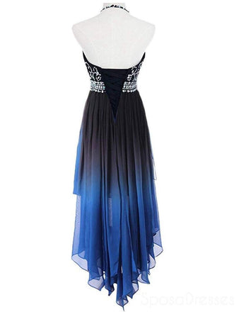 Halter Beaded High Low Chiffon Ombre Cheap Long Evening Prom Dresses, Sweet16 Dresses, 18406