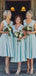 Tiffany Blue V cuello Corto Vestidos de Dama de honor en Línea, Barato Vestidos de Damas de honor, WG735