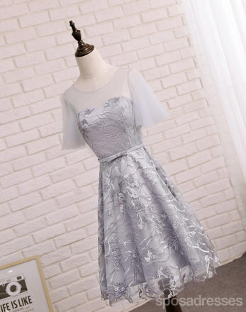 Manga curta Cinza Laço Bonito Baile Vestidos de Baile, Acessível Curto Festa de Formatura Sweet 16 Dresses, Perfeito do Regresso a casa Cocktail Dresses, CM338