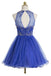 Βασιλικό Μπλε Προκλητικός Ανοίξτε πίσω το διακοσμημένο με Χάντρες Halter homecoming prom φορέματα, CM0021