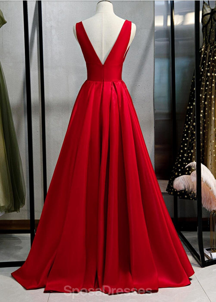 V cuello simple rojo A-line vestidos de fiesta de noche larga, vestidos de fiesta de la noche, 12332