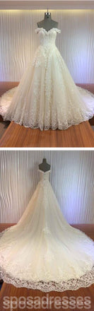 Lindo Off Ombro Querido Zip Longo de Uma linha de Vestidos de Casamento do Laço, WD0148