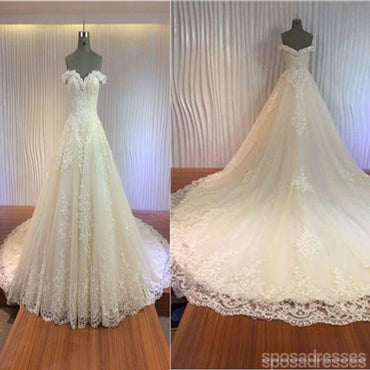 Lindo Off Ombro Querido Zip Longo de Uma linha de Vestidos de Casamento do Laço, WD0148