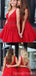 V Pescoço Vermelho Brilhante Curto Baratos Vestidos de Regresso a casa On-line, CM826