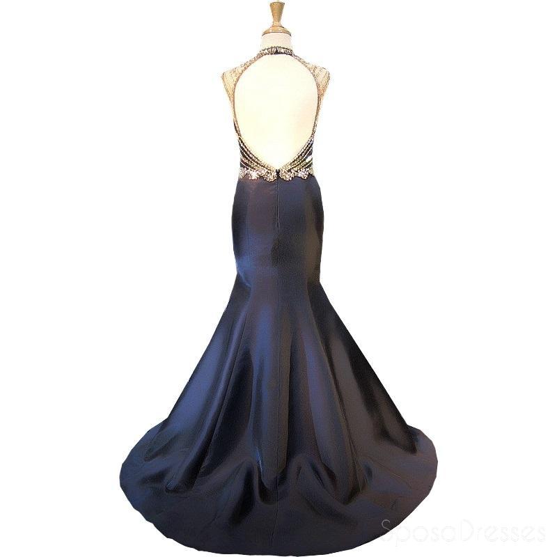 Robe de soirée longue sirène perlée noire dos ouvert, robes personnalisées bon marché Sweet 16, 18529