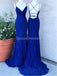 Vestidos de fiesta largos de sirena de encaje azul real, vestidos de fiesta de noche, 12276