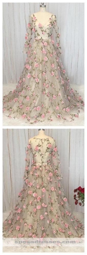 Mangas largas Flores hechas a mano Vestidos largos de baile de noche, Vestidos baratos de Sweet 16, 18323