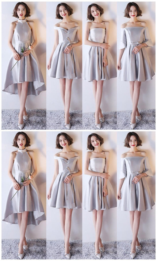 Summer Gray Short Mismatched Simple Cheap Bridesmaid Dresses Online, WG505