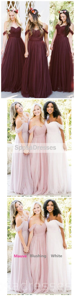 Off Shoulder Tulle A-line Custom Long Bridesmaid Dresses, WG234