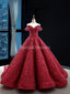 Off Schulter Dunkel Rot Spitze Ball Gown Abend Prom Dresses, Abend Party Prom Dresses, 12258