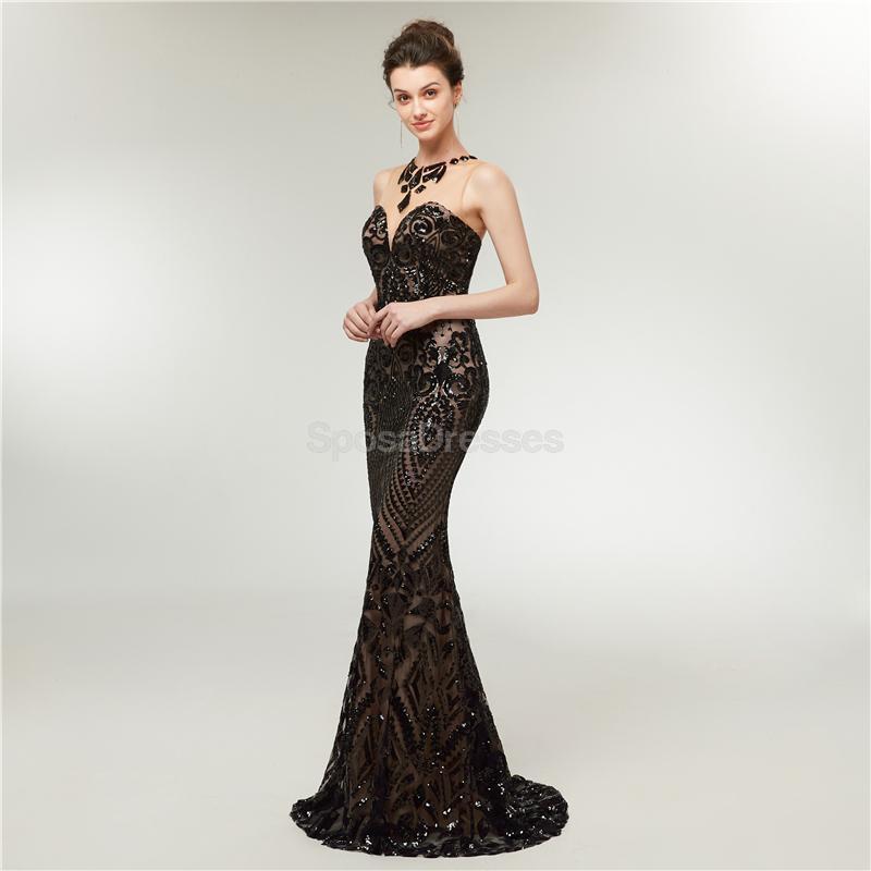 Black Sequin Sparkly Mermaid Evening Prom Robes, Robes de bal soirée, 12013