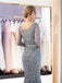Μακριά Μανίκια Γκρι Rhinestone μεγάλο Βαθμό Beaded Γοργόνα Βράδυ Φορέματα Prom, Βράδυ Πάρτι, Φορέματα Prom, 12038