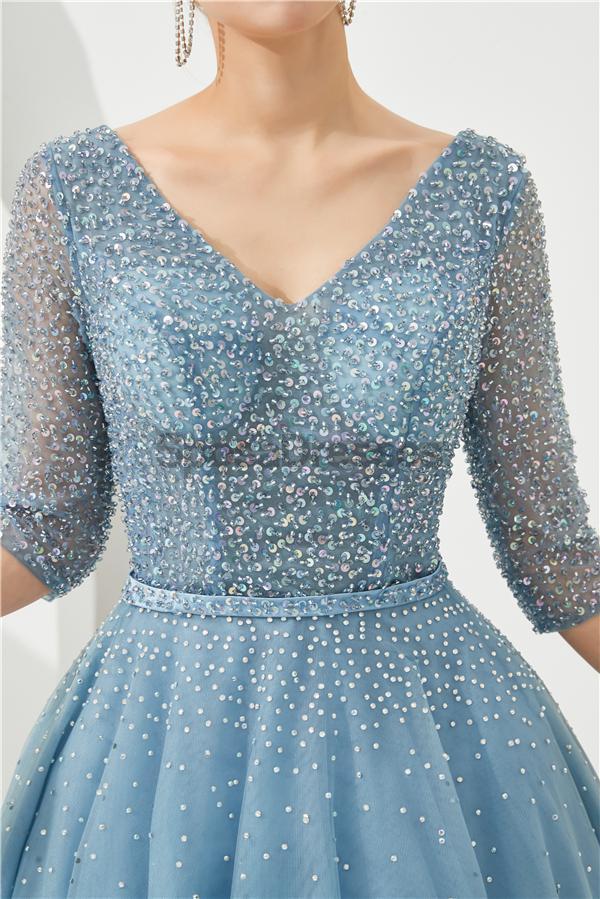 Μακρυμάνικα Μπλε Beaded Βραδινά Φορέματα Prom, Βραδινά Φορέματα Prom, 12130