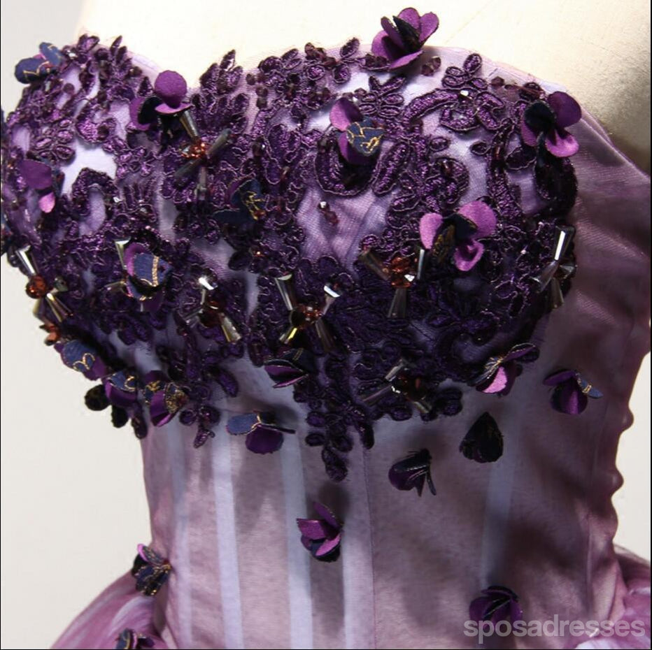 Vestidos de fiesta de regreso a casa sin tirantes de encaje púrpura, vestidos de fiesta baratos, CM214