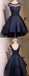 Navy Blue Lace Sexy Backless Short Homecoming Prom Dresses, Affordable Short Party Prom Sweet 16 Dresses, Perfect Homecoming Cocktail Dresses, CM369