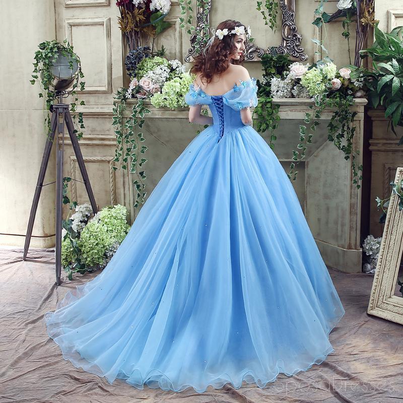 Μπλε πριγκίπισσα μακριά ώμου A-line μακρά βραδινά φορέματα, φθηνά γλυκά 16 φορέματα, 18344