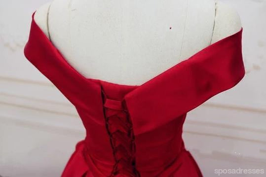 Απλό Κόκκινο Από τον Ώμο Μια γραμμή Μακρύ Έθιμο Φορέματα Prom Βραδιού, 17418