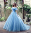 Μπλε πριγκίπισσα μακριά ώμου A-line μακρά βραδινά φορέματα, φθηνά γλυκά 16 φορέματα, 18344