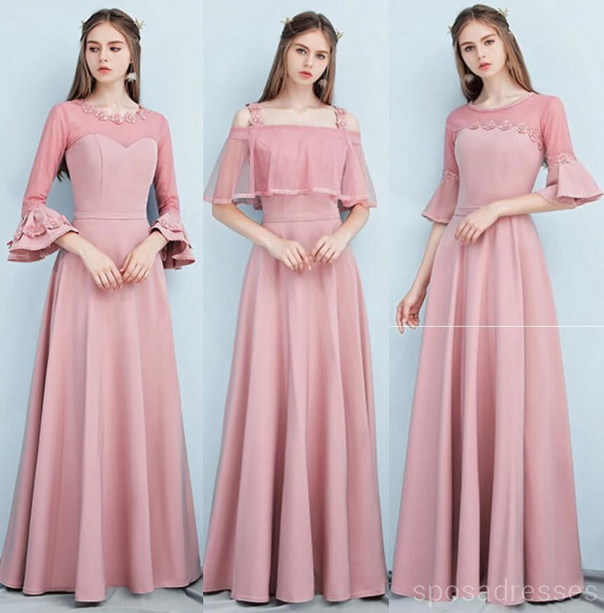 Dusty rosa la longitud del piso desigual mismatched simple barato dama de honor vestidos en línea, WG518