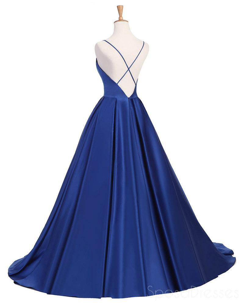Sexy Cross Back Deep V Neckline A line Blue Long Evening Prom Dresses, Popular Cheap Long 2018 Party Prom Dresses, 17232