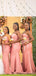 Un hombro rosa sirena barato largo barato vestidos de dama de honor en línea, WG649