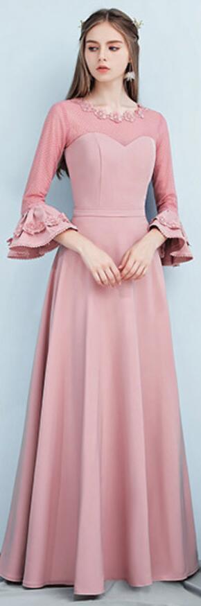 Dusty rosa la longitud del piso desigual mismatched simple barato dama de honor vestidos en línea, WG518
