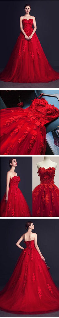 Εκπληκτικές Εφαρμογές Κόκκινο Τούλι Αγαπημένες Γαμήλιες Φόρεμα Lace Up Ball Gown, WD0150