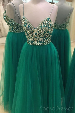 Sexy Backless Beaded Evening Prom Dresses, Long Tulle Party Prom Dress, Custom Long Prom Dresses, Cheap Formal Prom Dresses, 17057