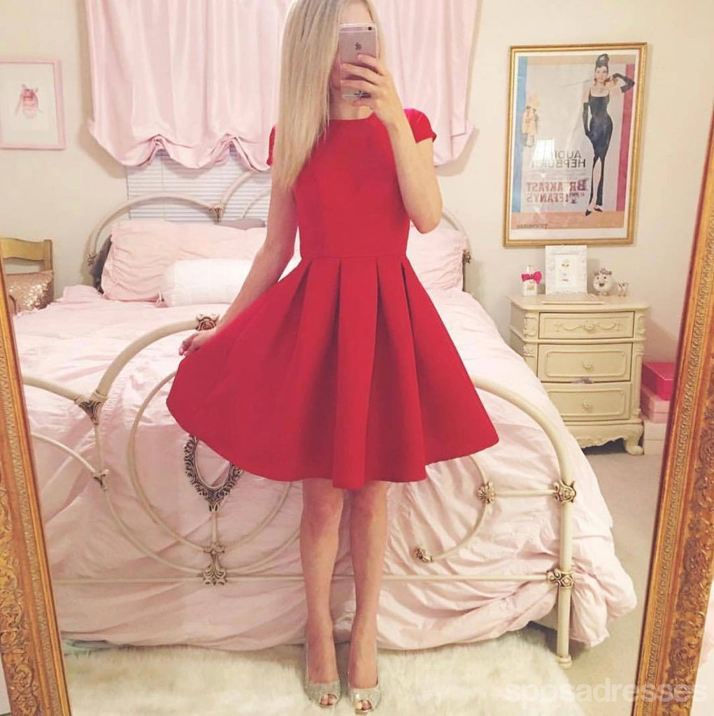 Κοντά μανίκια απλά φθηνά κοντά κόκκινα φορέματα Homecoming Online, CM534