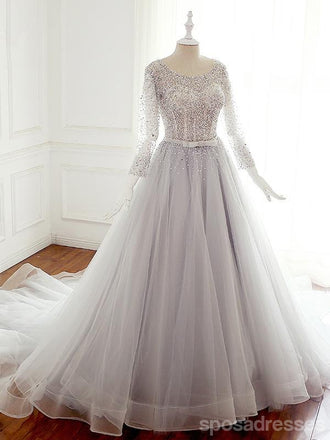 Vestidos de novia sexy de manga larga con espalda abierta y una línea con cuentas, vestidos de novia por encargo, vestidos de novia asequibles, WD257