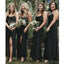 Black Mermaid Side Slit Spaghetti Straps Long Cheap Bridessaid Dresses Online, WG615