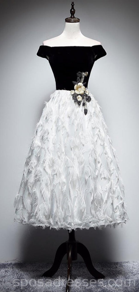 Εκτός ώμου ασπρόμαυρο φτερό Φτηνά Homecoming Φορέματα σε απευθείας σύνδεση, φθηνά κοντό φόρεμα, CM757