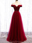 Cap Sleeve Red Sparkly Tulle Lange Günstige Abendkleider, Abendparty Abendkleider, 12329