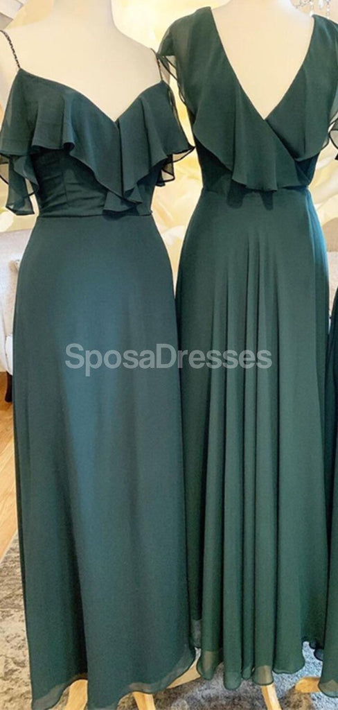 Vestidos de dama de honor largos de gasa verde en línea, vestidos de dama de honor baratos, WG691