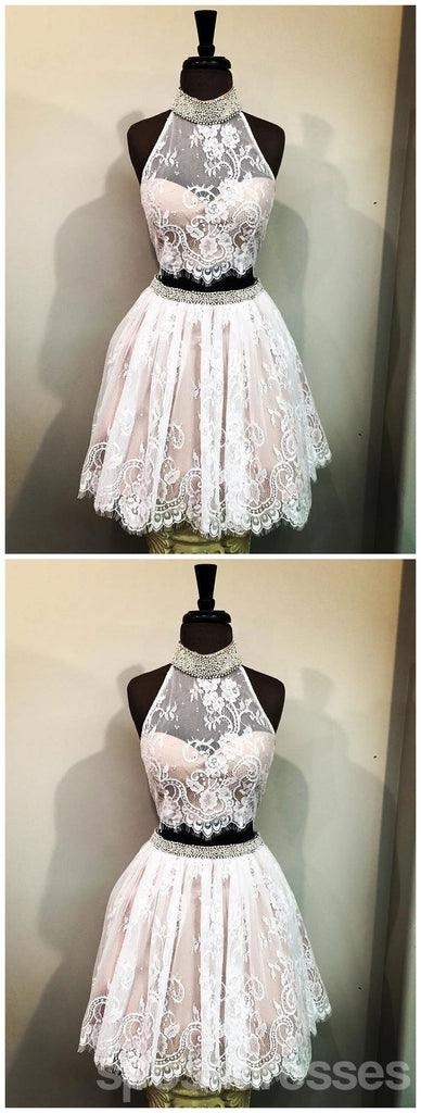 Φτηνές Halter Δύο Χαριτωμένο Κομμάτι Δαντέλα Φορέματα Homecoming 2018, CM497