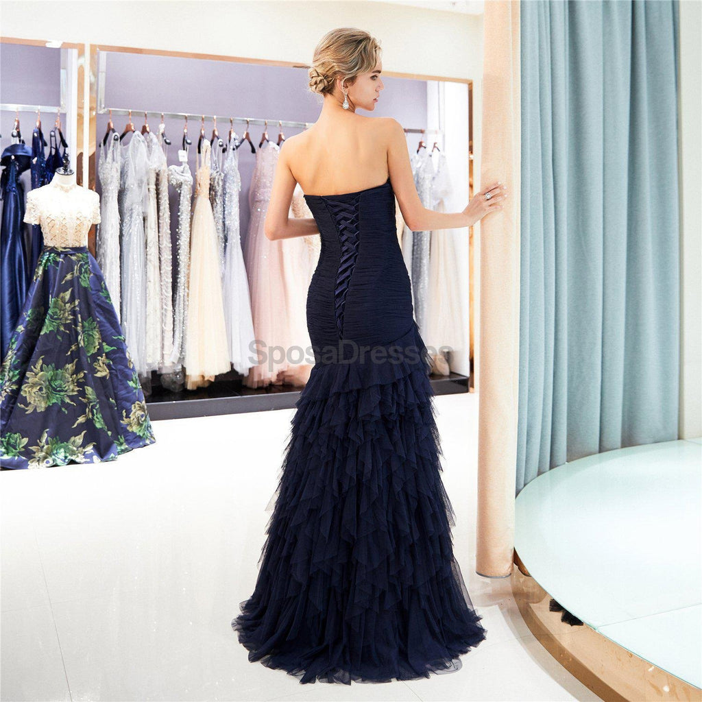 Sweetheart Navy Ruffle Mermaid Abend Prom Dresses, Abend Party Prom Dresses, 12027