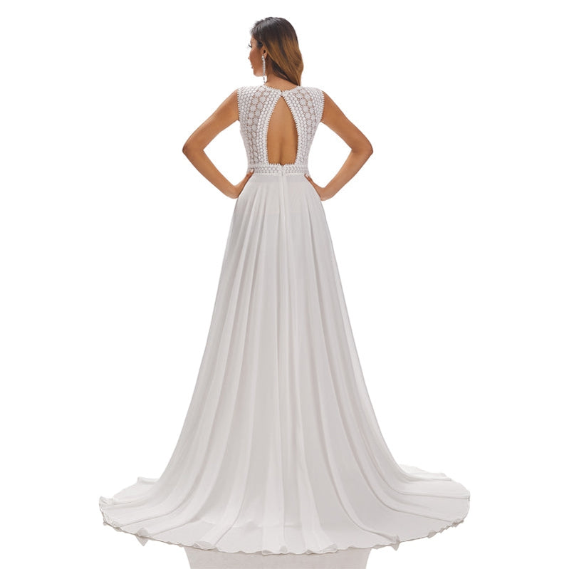 Simple Ivory A-line Open Back Handmade Lace Wedding Dresses,WD806