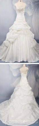 Robes de soirée de mariage de style classique sans bretelles en dentelle dorée Vantage pas cher, WD0016