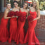Schöner atemberaubender roter süßer erotischer Herzmeerjungfrauensatin lange Hochzeitsgastbrautjungfernkleider, WG164