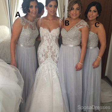 Mulheres populares Mismatched Lace Top Grey Chiffon Formal Floor Compgth Cheap Bridesmaid Dresses, WG168