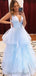 Φως Μπλε V Neck Φόρεμα Μπάλα Μακριά Βραδινά Φορέματα Prom, Βράδυ Πάρτι, Φορέματα Prom, 12139