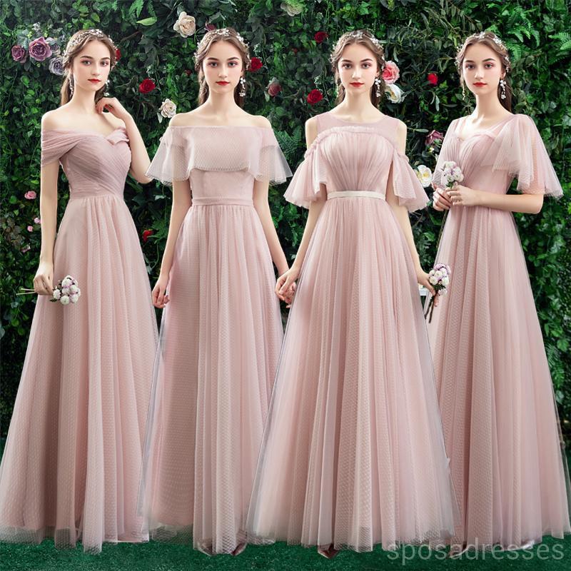 Blush Pink palabra de longitud vestidos de dama de honor baratos no coincidentes en línea, WG531