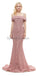Off Shoulder Staubige rosa Spitze Meerjungfrau Abend Abendkleider, Abendparty Abendkleider, 12049