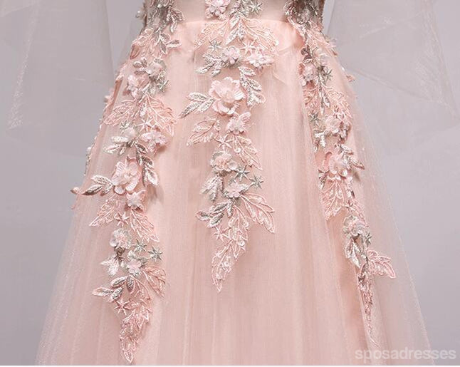 V Neckline Peach Lace Evening Prom Dresses, Popular Lace Party Prom Dresses, Custom Long Prom Dresses, Cheap Formal Prom Dresses, 17188