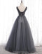 V Λαιμό Γκρι Τούλι διακοσμημένο με Χάντρες Μακρύ Φτηνά Φορέματα Prom Βραδιού, το Κόμμα Βραδιού Prom Φορέματα, 12331